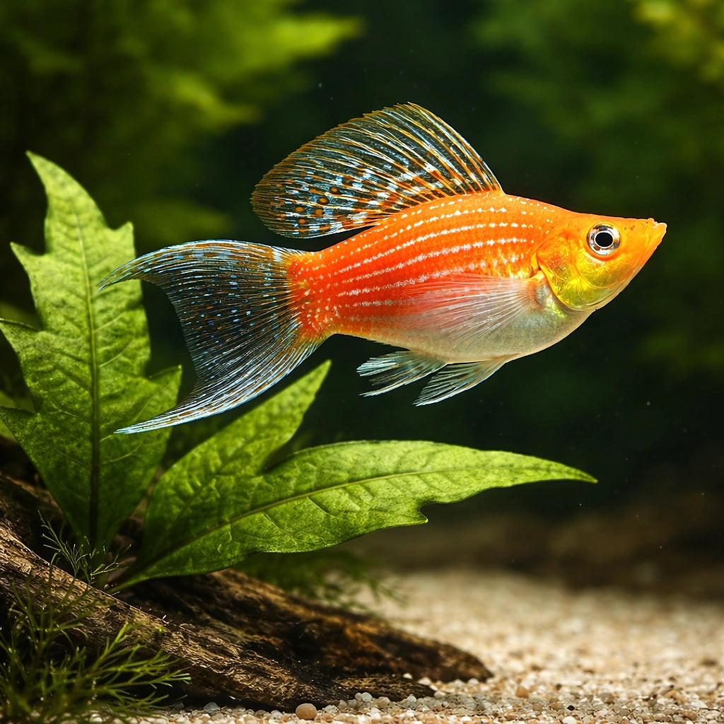 X Poecilia Latipinna / Ballon Molly Mix Tropical Fish Tank, Best Choices for Community Tanks, Offering Graceful Movement and Colorful Displays in Your Home Aquarium, Stunning Colors for Your Aquarium — for sale UK — AI scale plant view