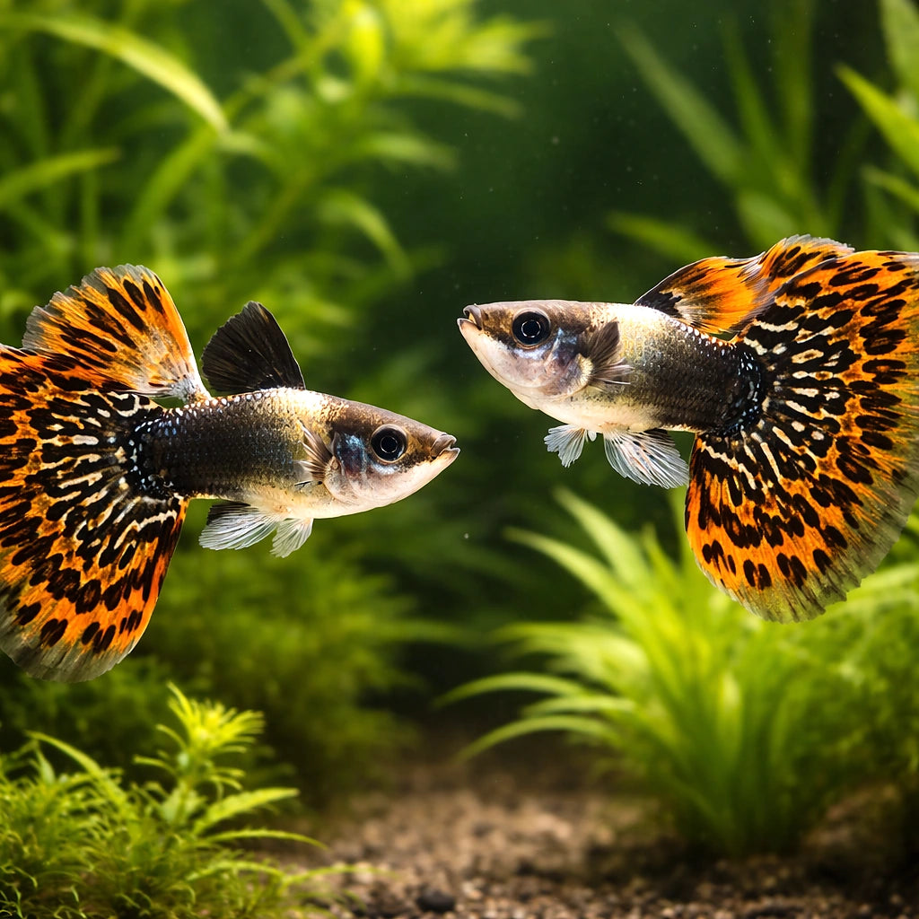 Poecilia Reticulata Male Elephant Ears for UK Aquarists — tropical fish for sale UK — AI pair planted view