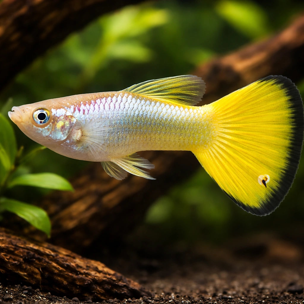 Poecilia Reticulata Male German Yellow - UK — tropical fish for sale UK — AI hero driftwood view