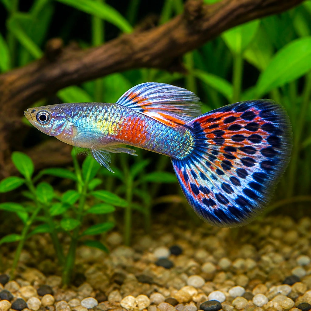 Japan Blue Guppy - Male &amp; Female - Poecilia Reticulata X Wingei - Livebearer — tropical fish for sale UK — AI natural aquarium view