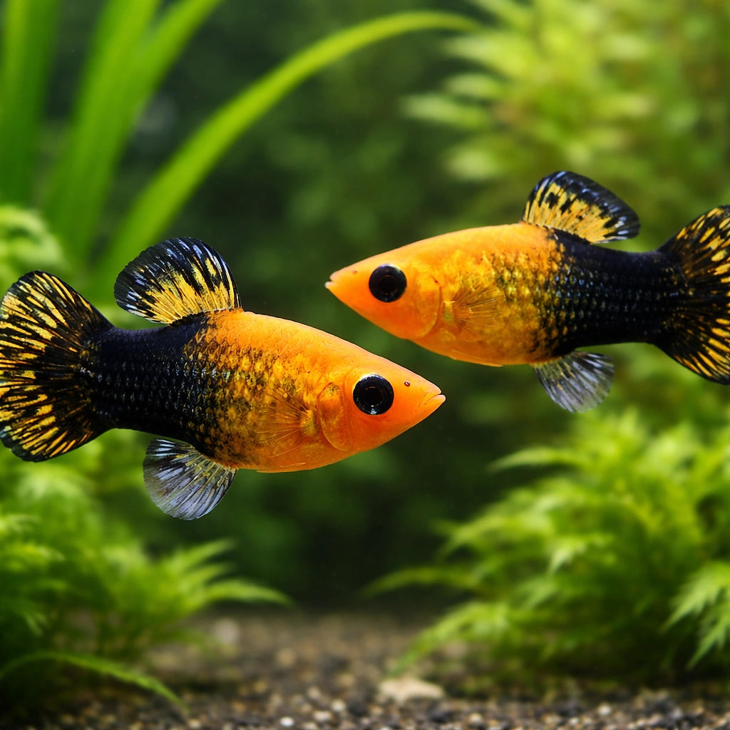 Poecilia Sphenops Gold Black Molly Fish for UK Aquariums — tropical fish for sale UK — AI pair planted view