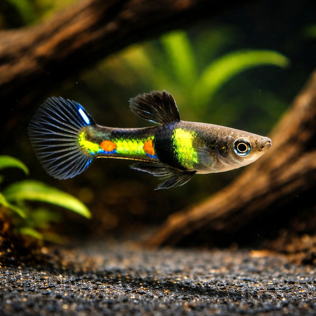 Poecilia wingei — Endler Guppies for sale UK — AI hero driftwood view