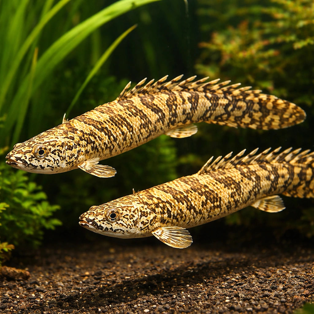 Polypterus ornatipinnis 5 - — tropical fish for sale UK — AI pair planted view