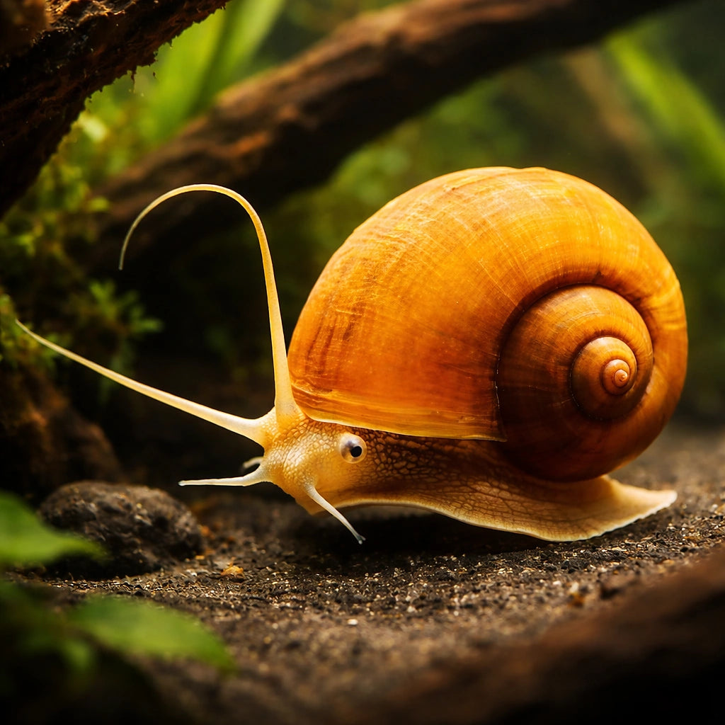 Pomacea red snail sp. — tropical fish for sale UK — AI hero driftwood view