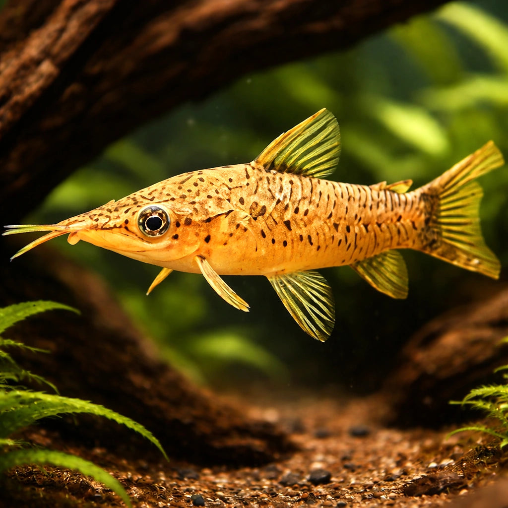 Porthole Catfish — tropical fish for sale UK — AI hero driftwood view