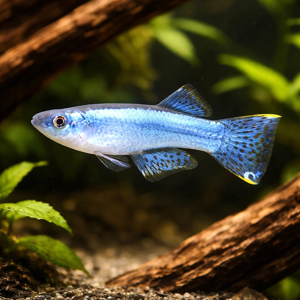 Powder-Blue Lampeye — tropical fish for sale UK — AI hero driftwood view
