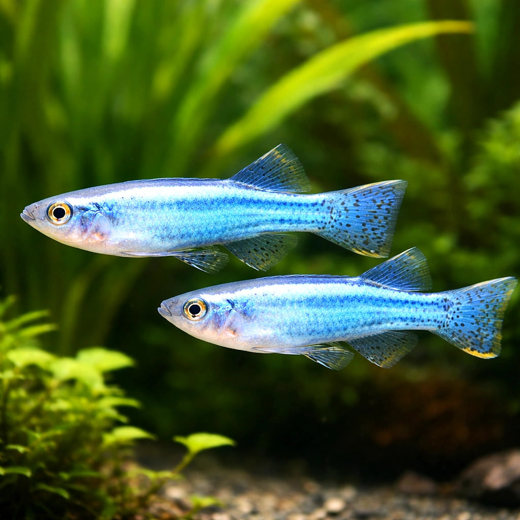 Powder-Blue Lampeye — tropical fish for sale UK — AI pair planted view