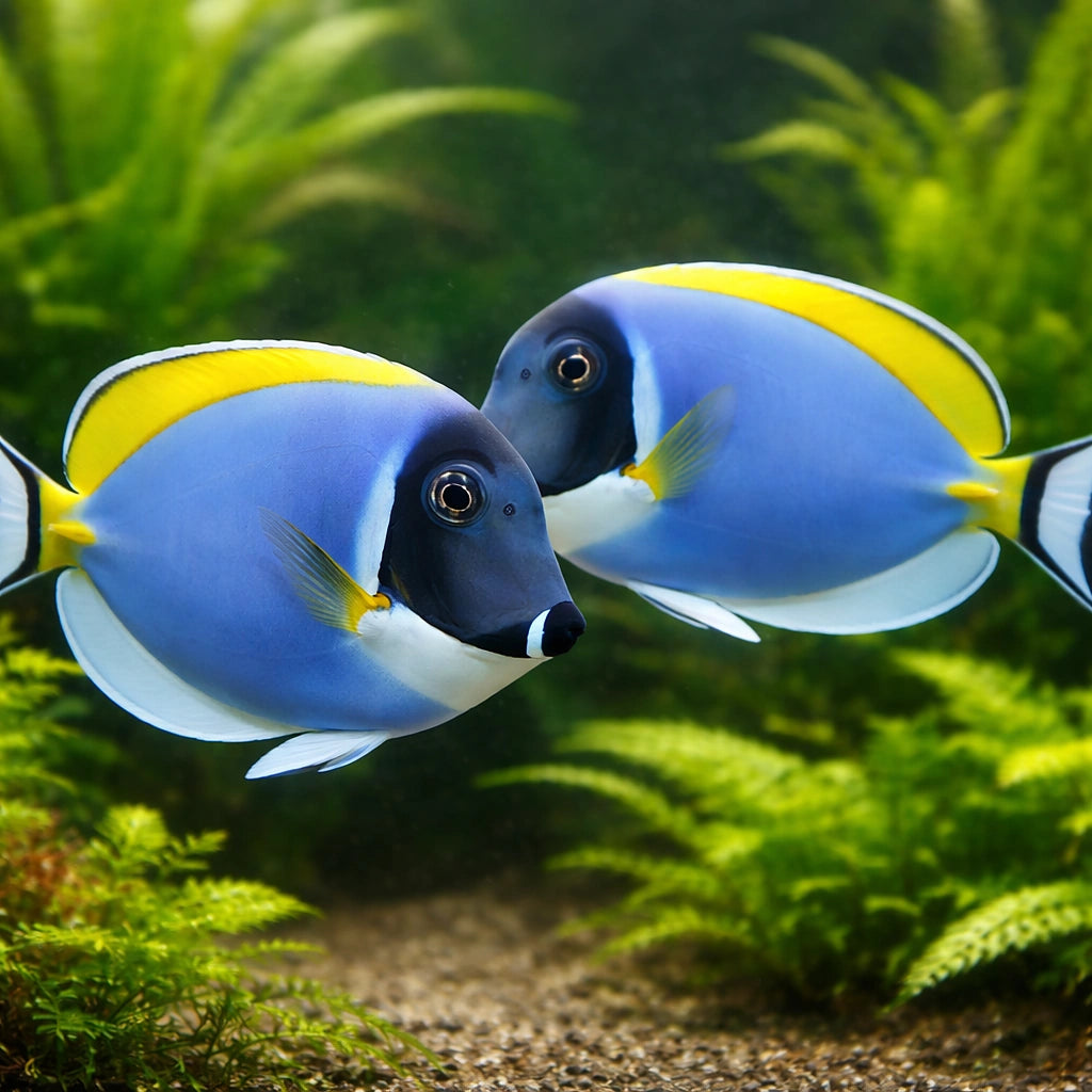 Powderblue Surgeonfish M — tropical fish for sale UK — AI pair planted view