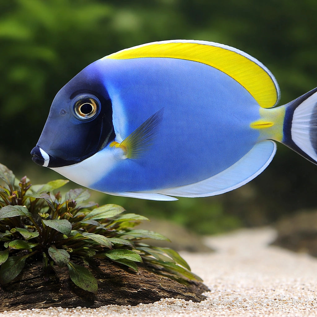 Powderblue Surgeonfish M — tropical fish for sale UK — AI scale plant view
