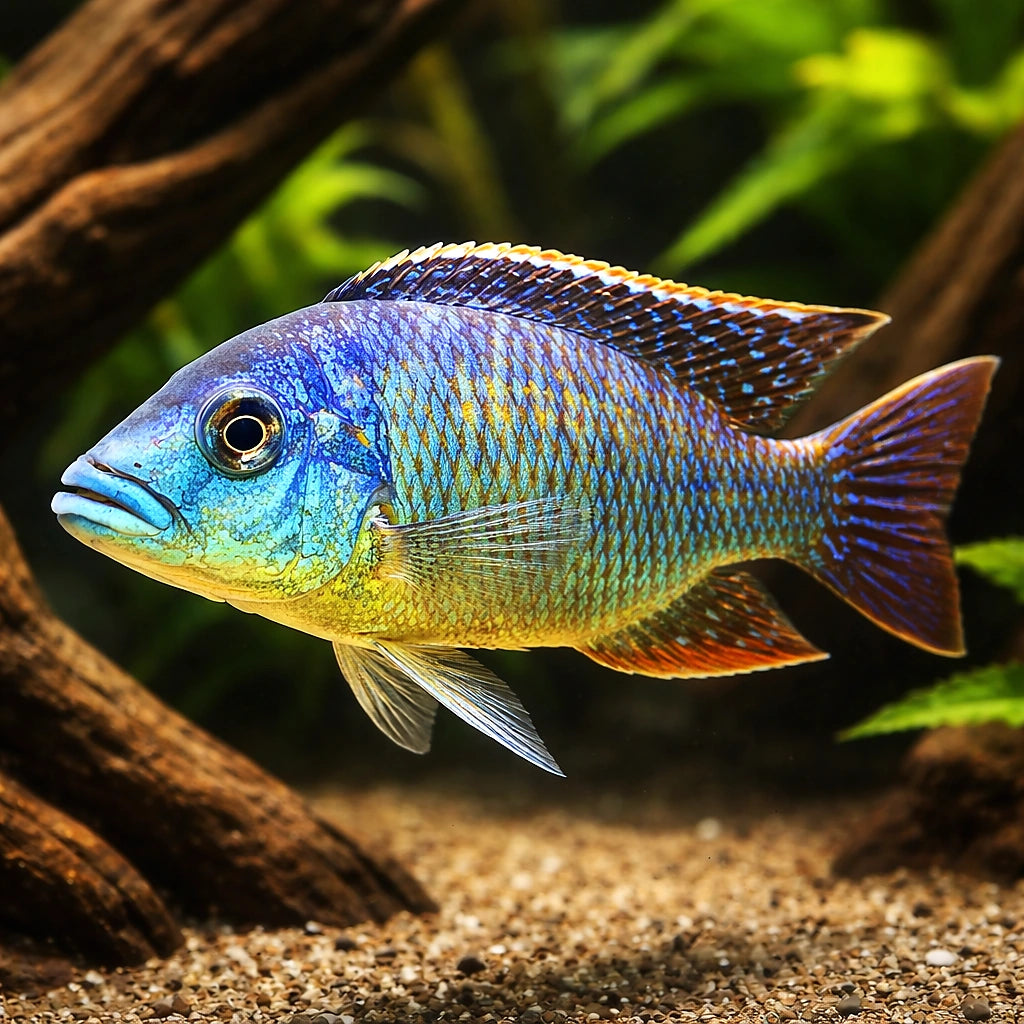 Protomelas ornatus 7 - — tropical fish for sale UK — AI hero driftwood view