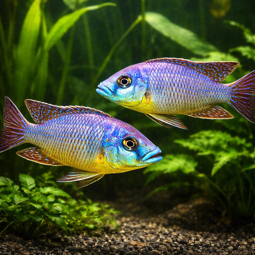 Protomelas ornatus 7 - — tropical fish for sale UK — AI pair planted view