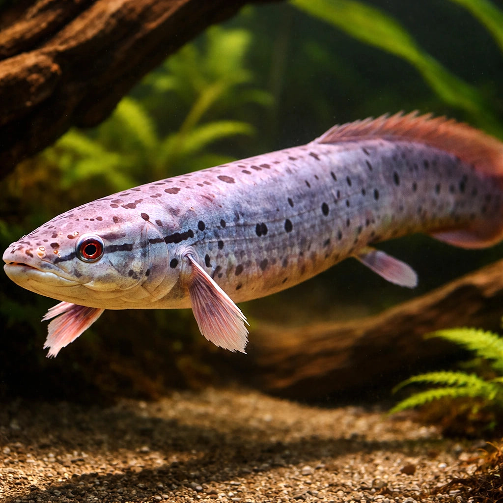 Protopterus aethiopicus 25 - — tropical fish for sale UK — AI hero driftwood view