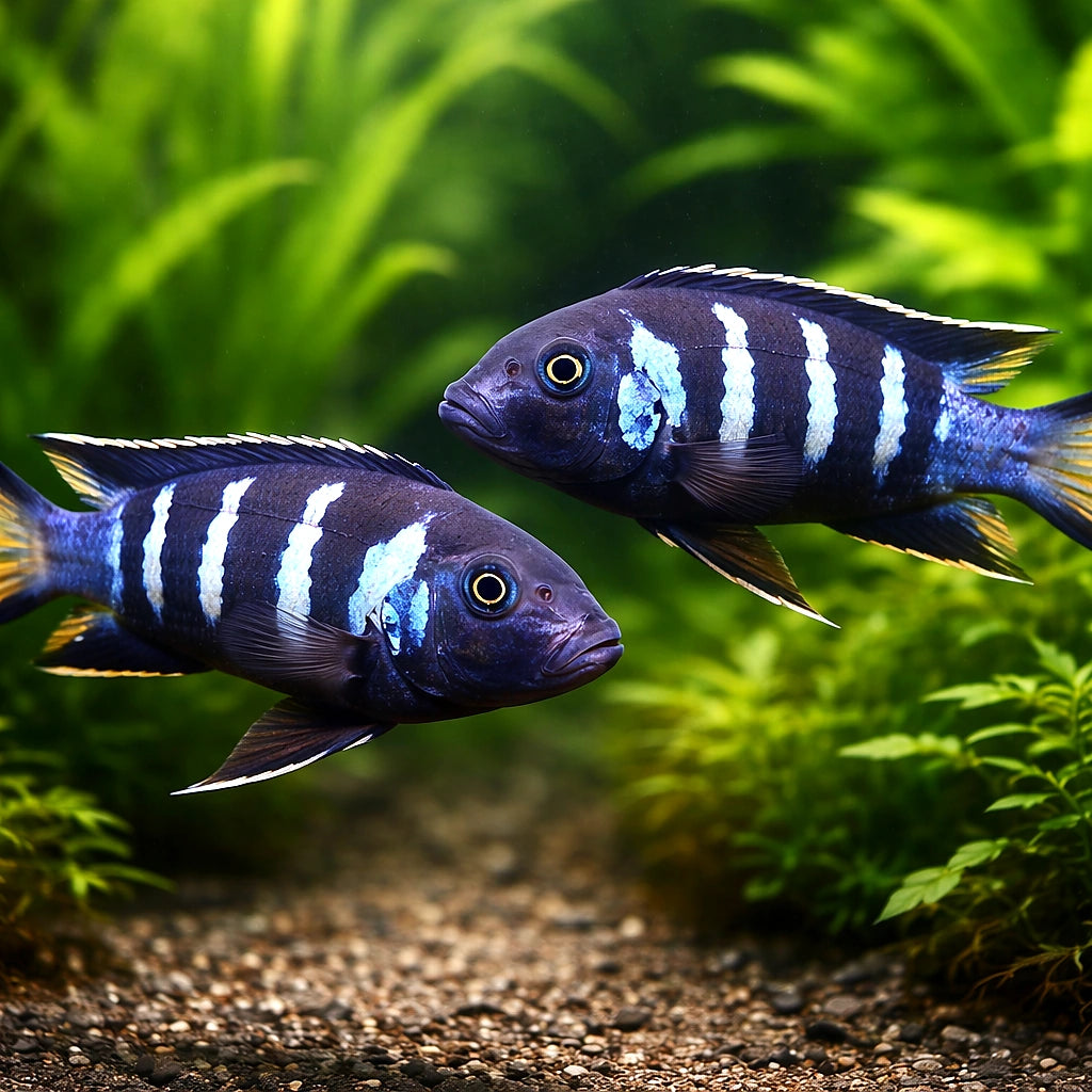 Pseudotropheus elongatus chewere 4 - — tropical fish for sale UK — AI pair planted view