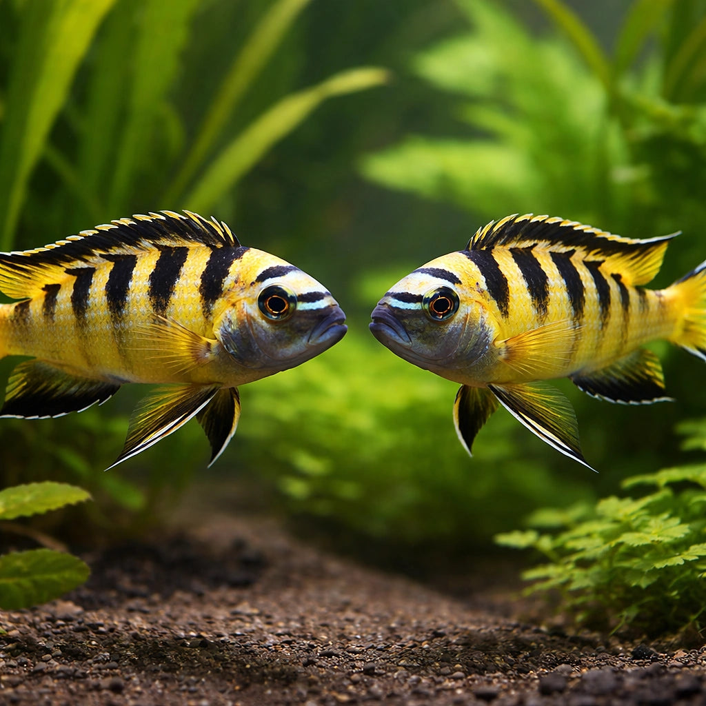 Pseudotropheus fuscus 4 - — tropical fish for sale UK — AI pair planted view