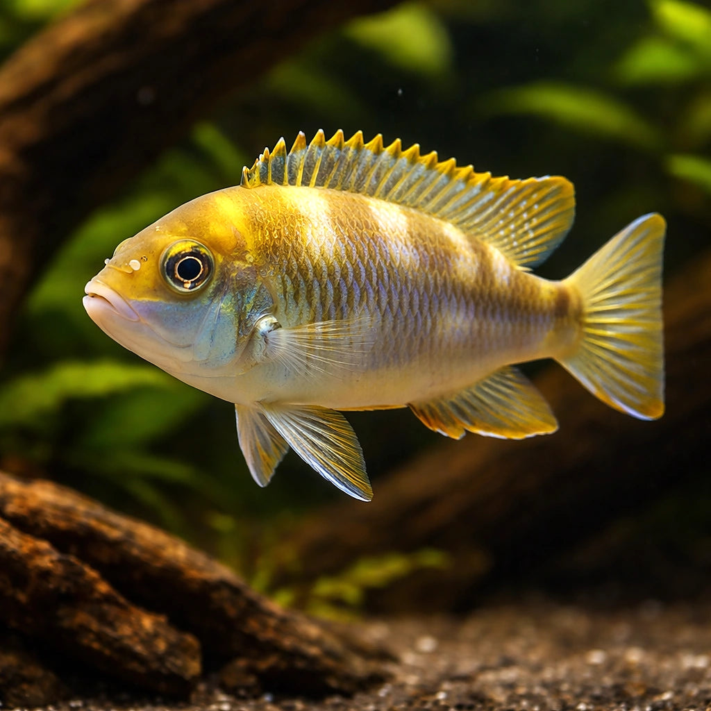 Pseudotropheus lanisticola 4 - — tropical fish for sale UK — AI hero driftwood view