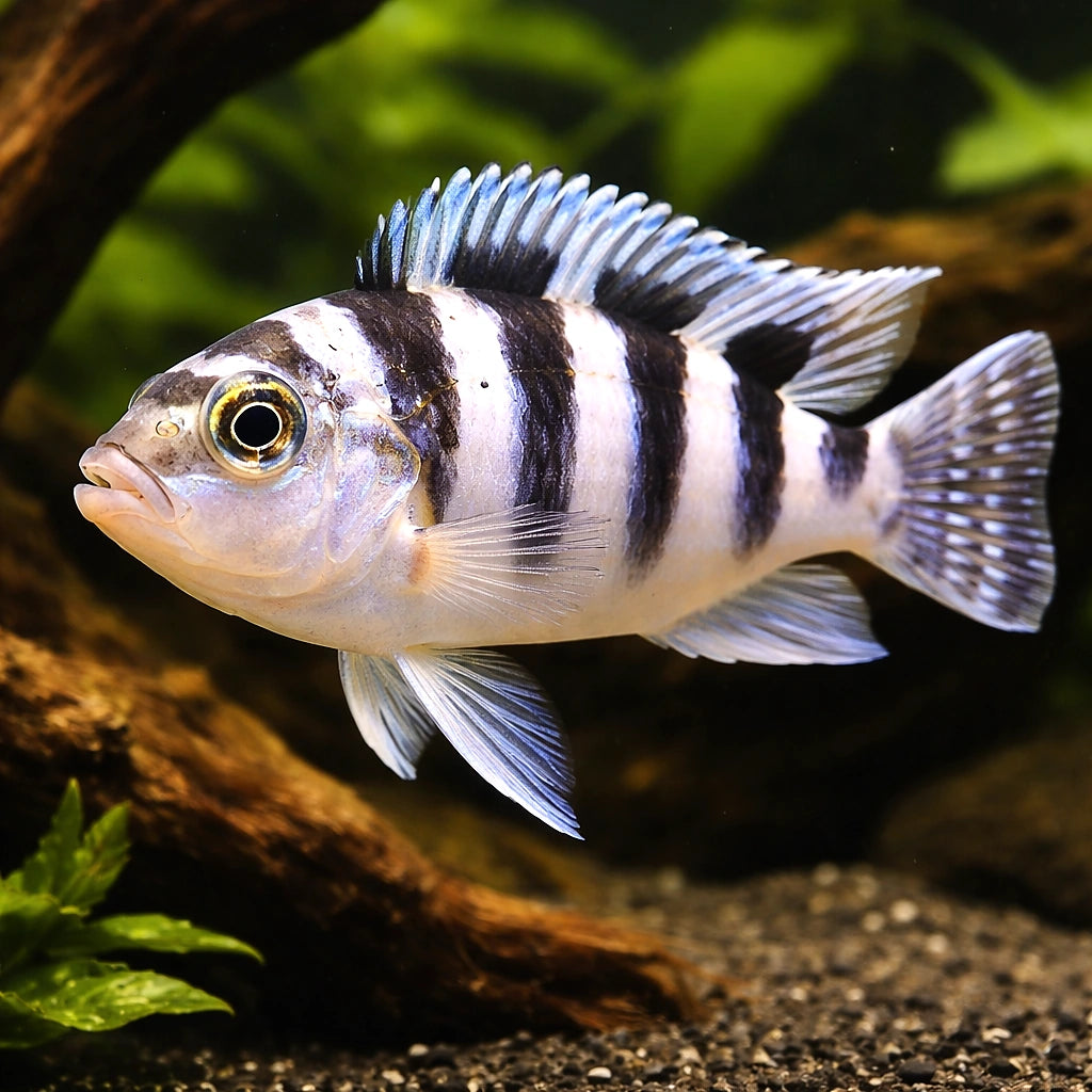 Pseudotropheus Lilancinius, — tropical fish for sale UK — AI hero driftwood view