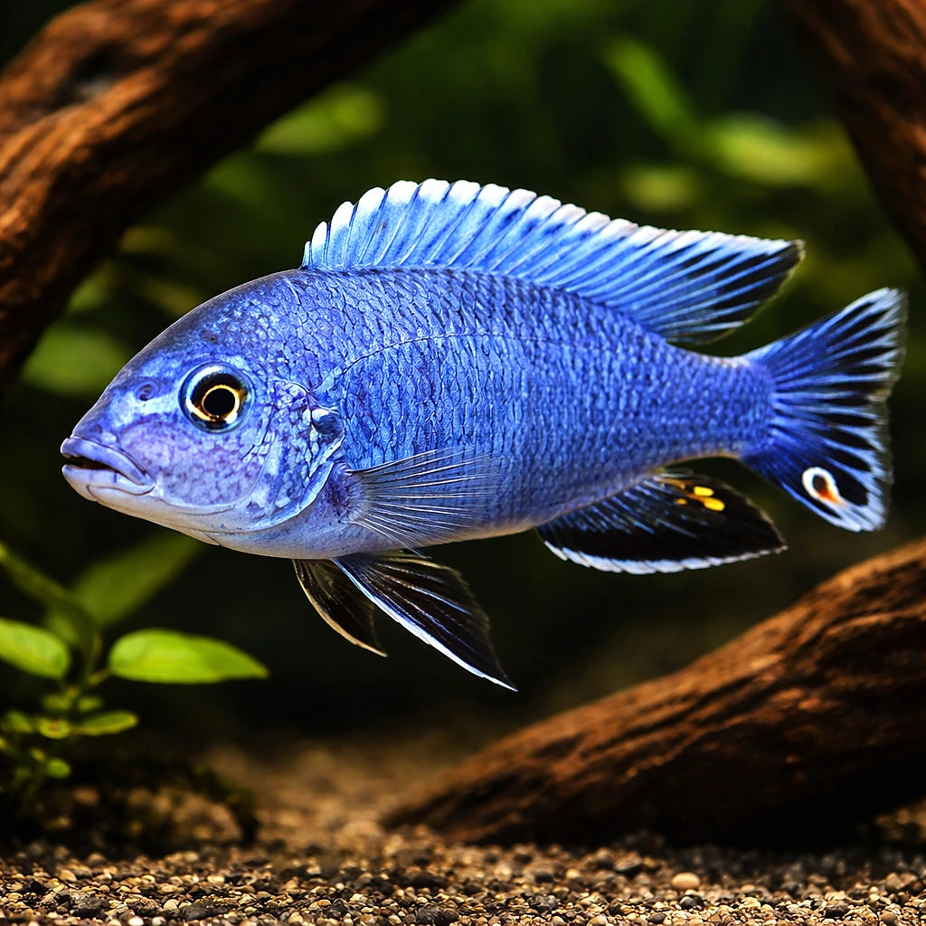 Pseudotropheus 'Newsi' — tropical fish for sale UK — AI hero driftwood view