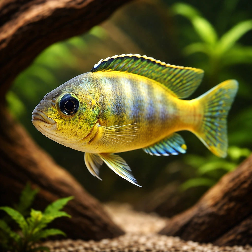 Pseudotropheus Pengoldi, Ps — tropical fish for sale UK — AI hero driftwood view