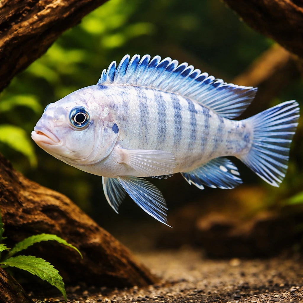 Pseudotropheus Pindani, Edu — tropical fish for sale UK — AI hero driftwood view