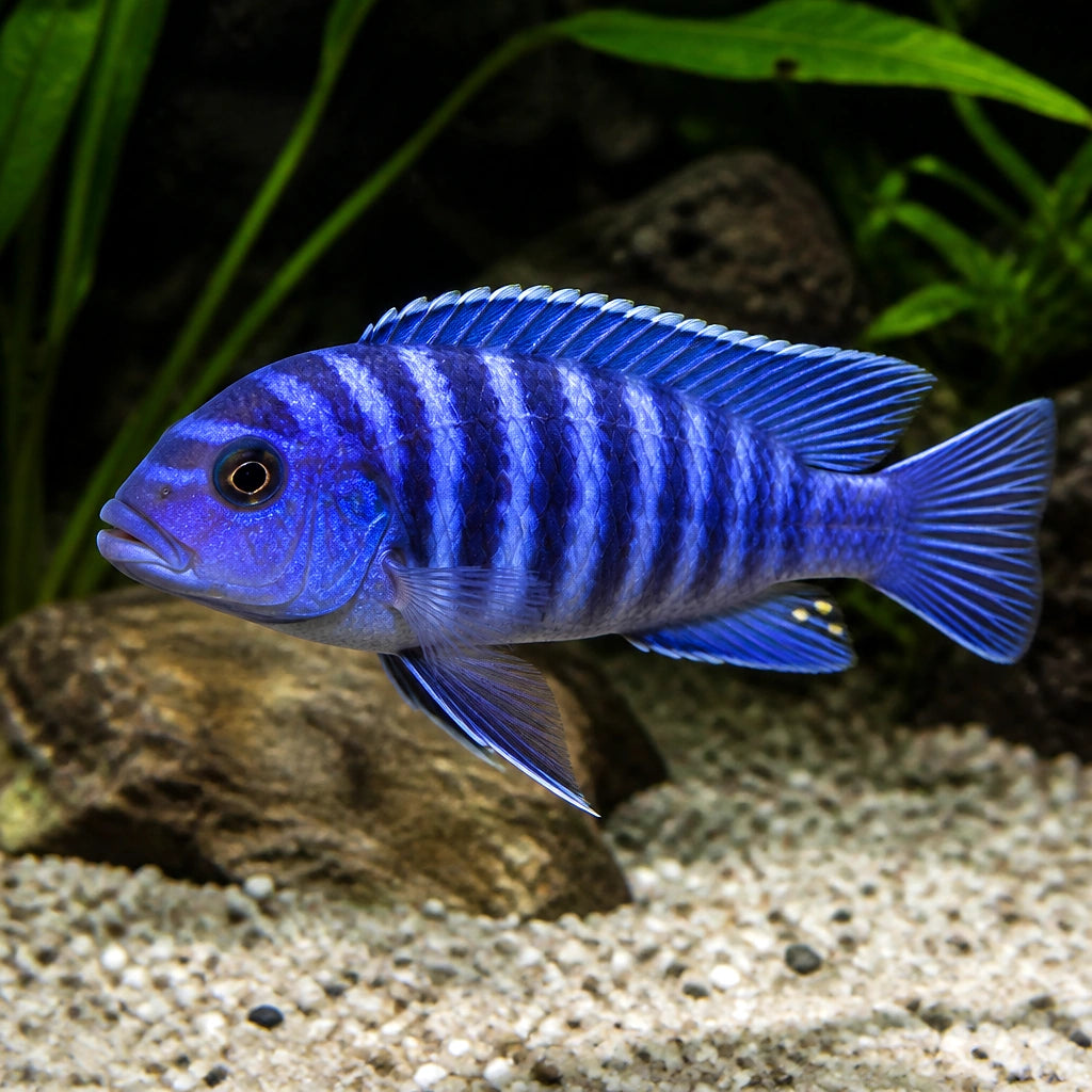 Zebra Mbuna Cichlid — Lake Malawi Cichlids for sale UK — AI natural aquarium view