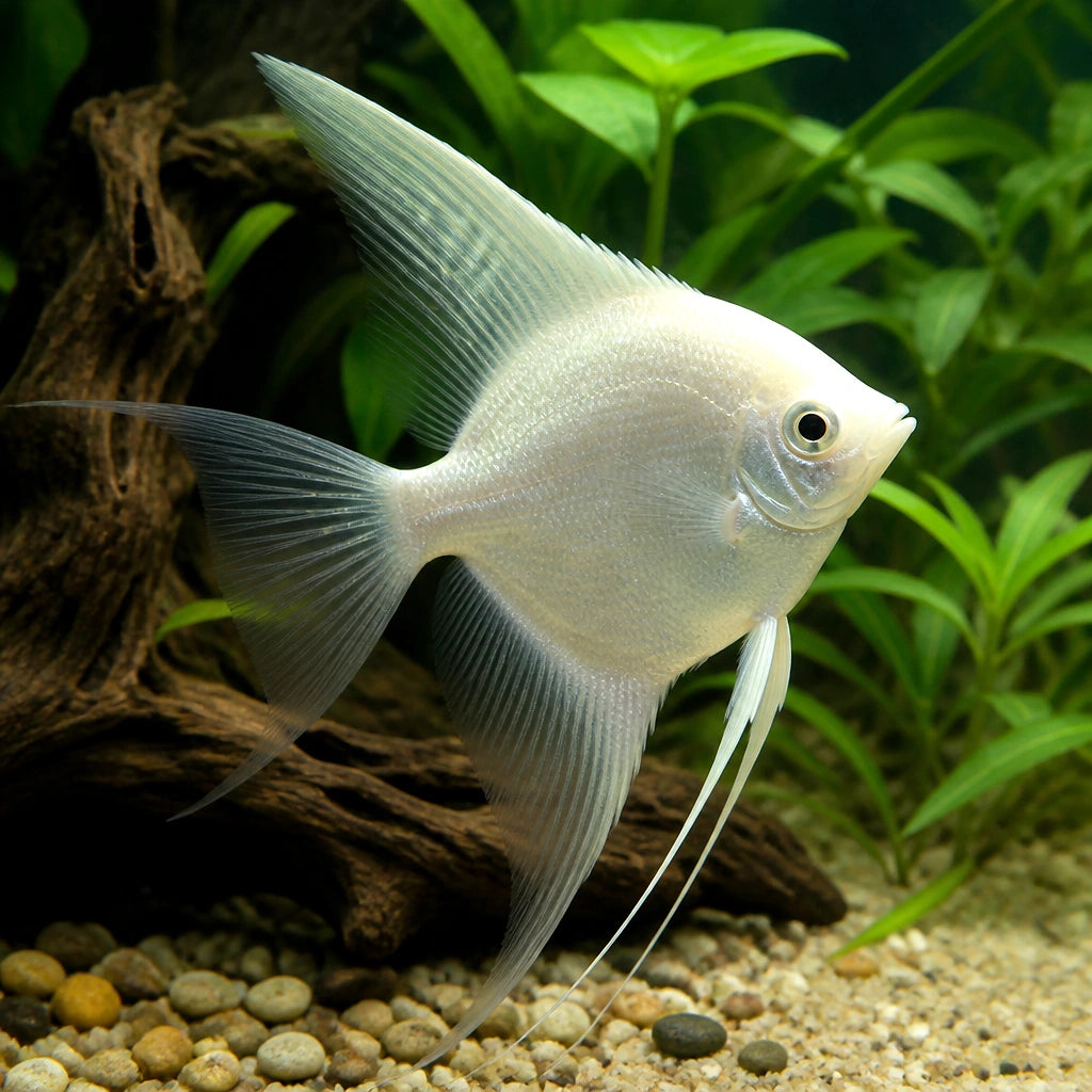 Dalmatin Angelfish Pterophyllum Scalare South Stunning Angel Fish, Provide a Home for These Vibrant Freshwater Angels and Discover Their Enchanting Behavior, Beautiful Fish That Enhance Your Aquarium — for sale UK — AI natural aquarium view
