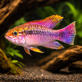 Pulchra Dwarf Cichlid red tail F1 — tropical fish for sale UK — AI hero driftwood view