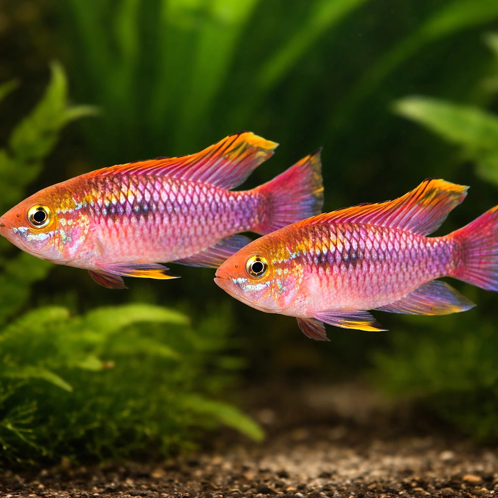 Pulchra Dwarf Cichlid red tail F1 — tropical fish for sale UK — AI pair planted view