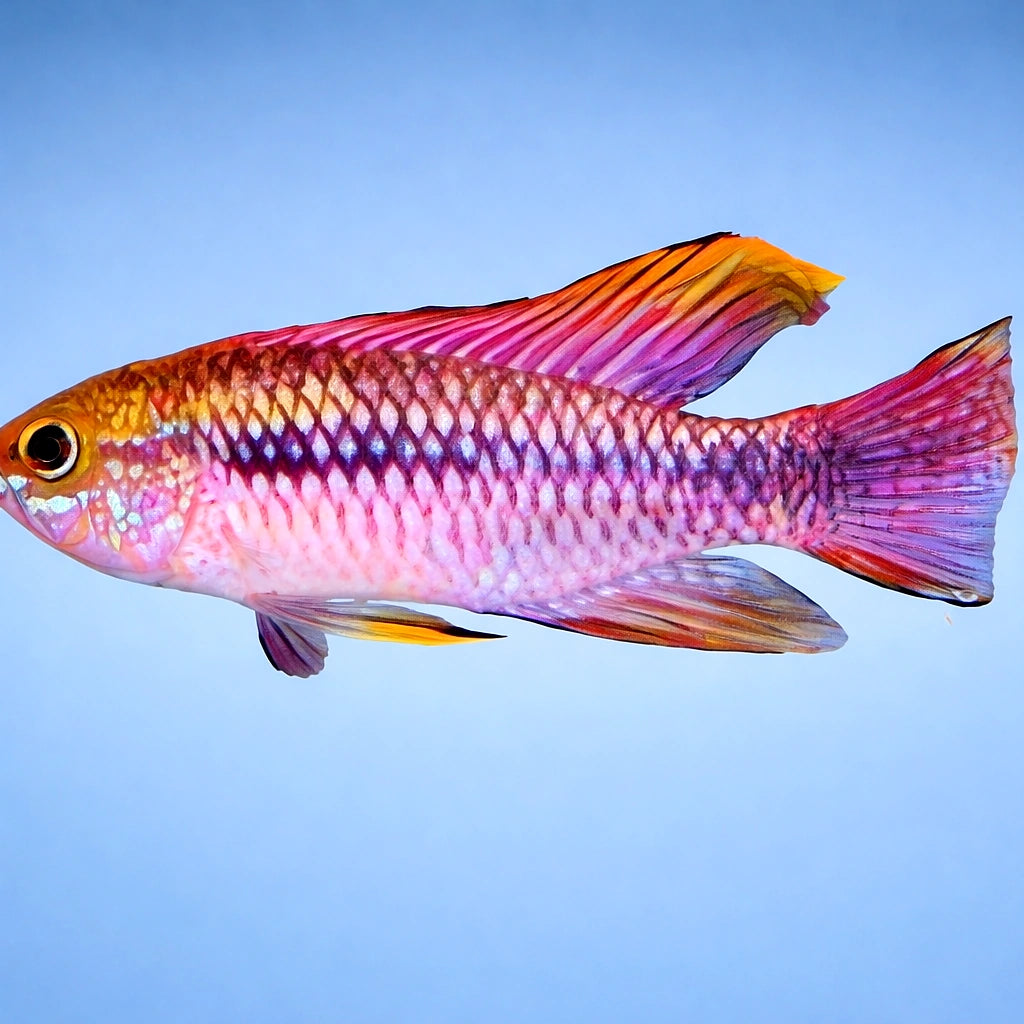 Pulchra Dwarf Cichlid red tail F1 — tropical fish for sale UK — AI side clean view