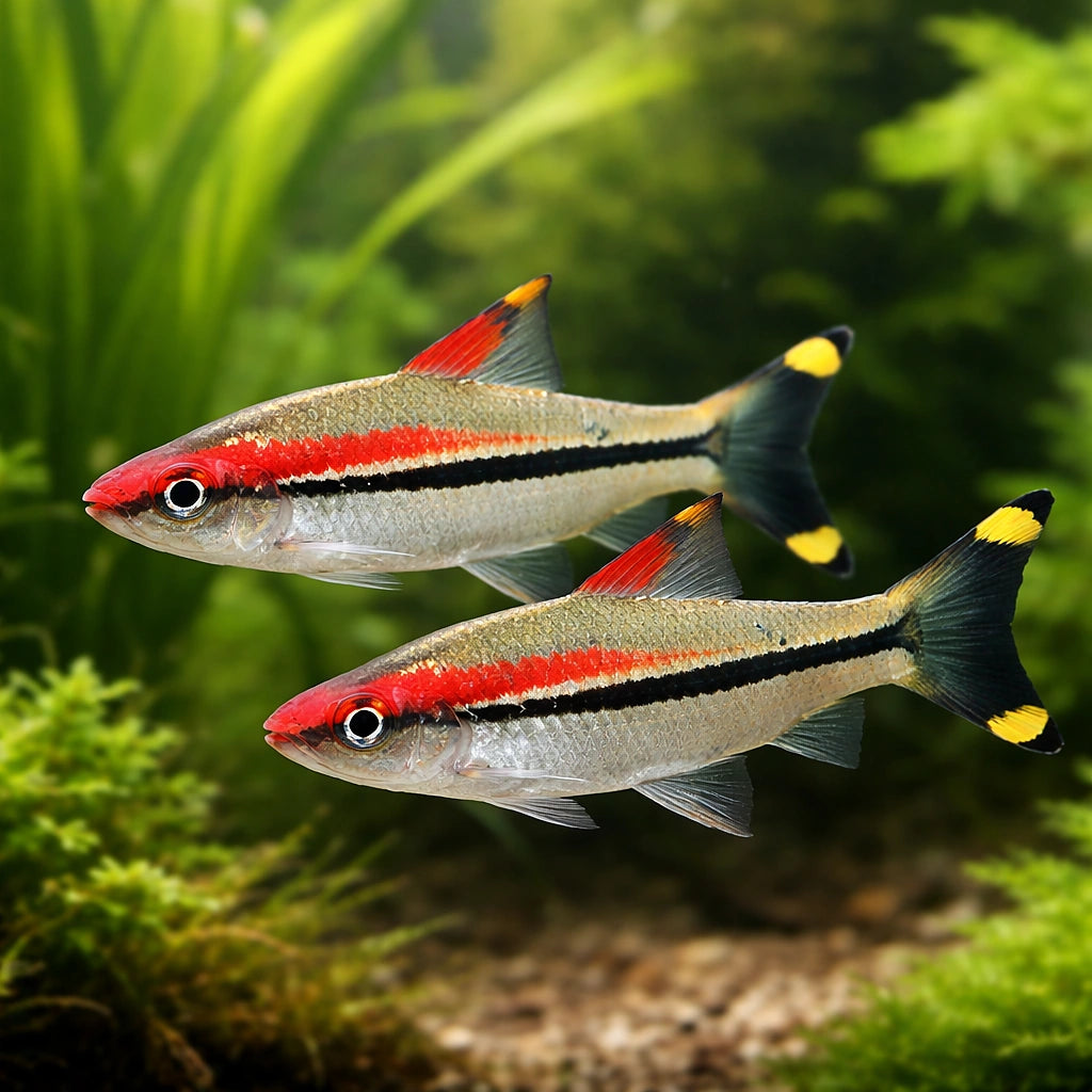 Puntius denisoni wildcatch 4 - — tropical fish for sale UK — AI pair planted view