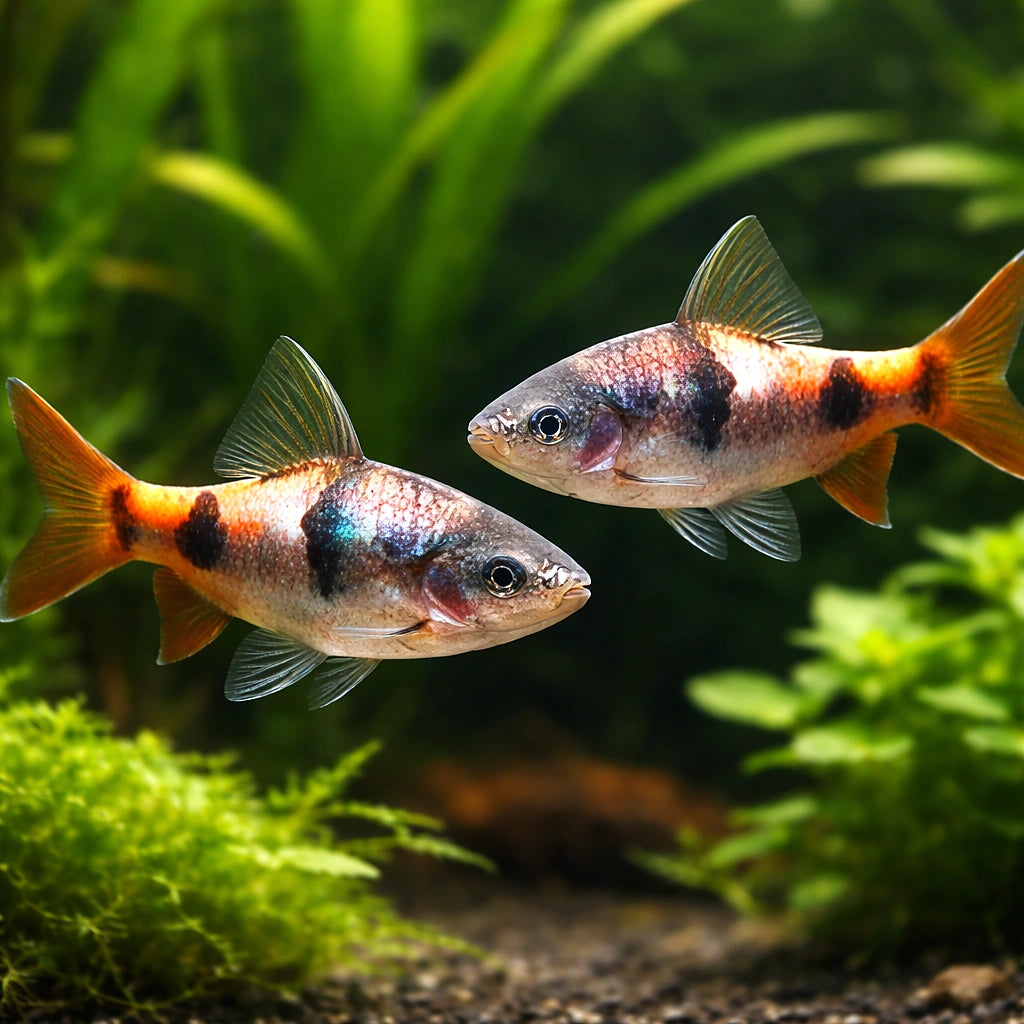 Puntius tambraparniei 3 - — tropical fish for sale UK — AI pair planted view