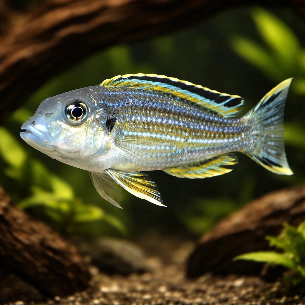 Purple mbuna — tropical fish for sale UK — AI hero driftwood view
