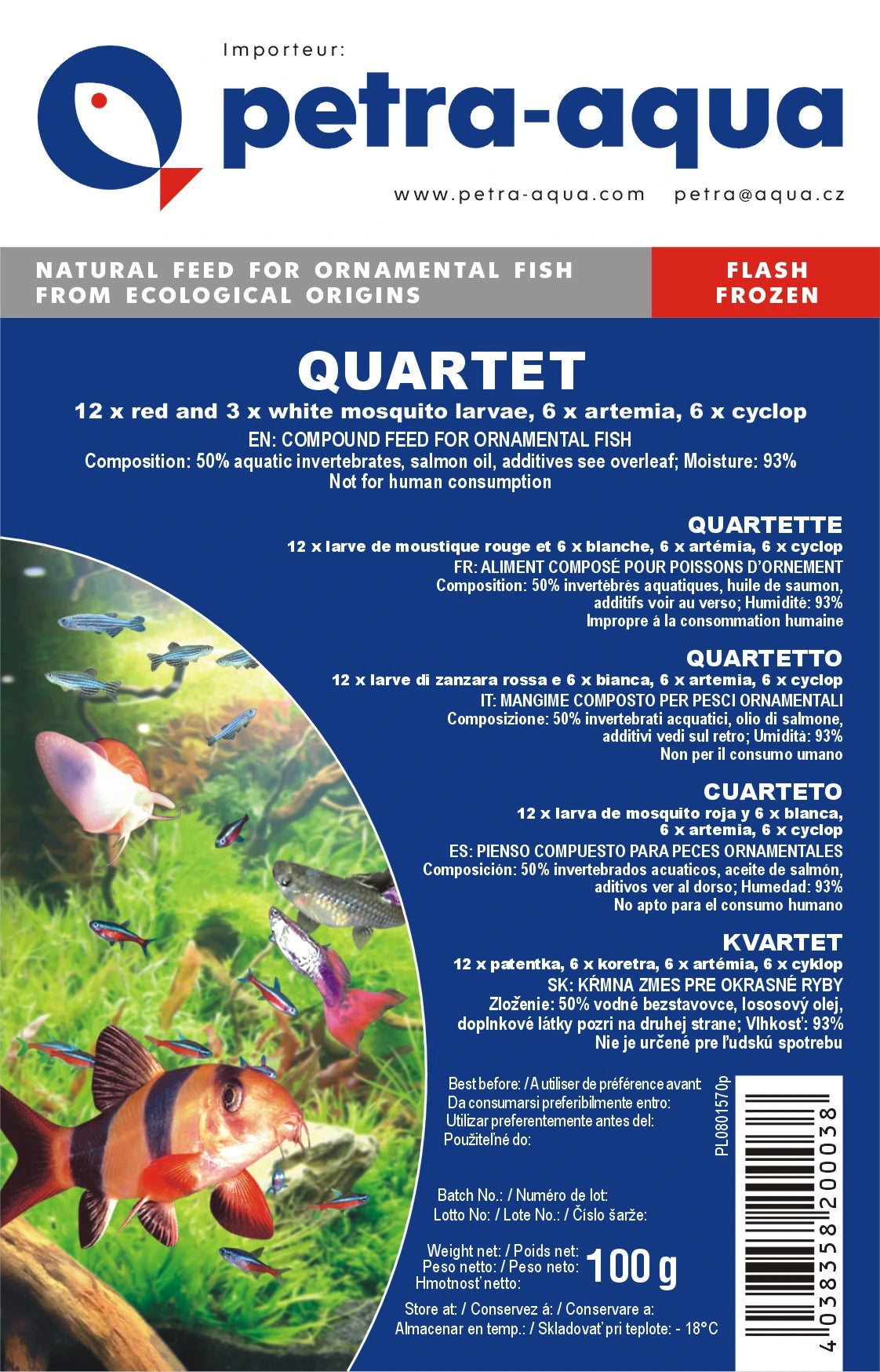 Quartet frozen blister aquarium fish food 6 x 100g pack