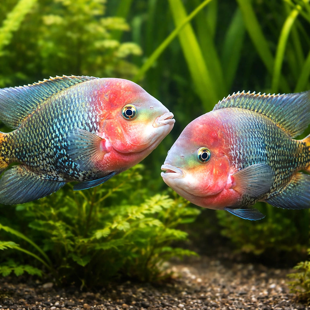 Quetzal Cichlid, Redheaded — tropical fish for sale UK — AI pair planted view