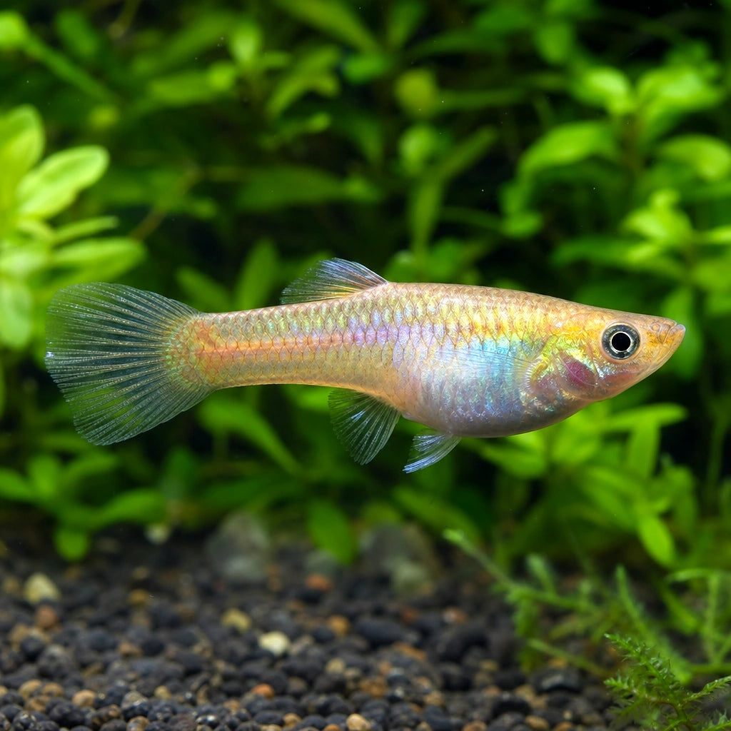 Rainbow Female Guppy (Poecilia reticulata) — AI natural aquarium view