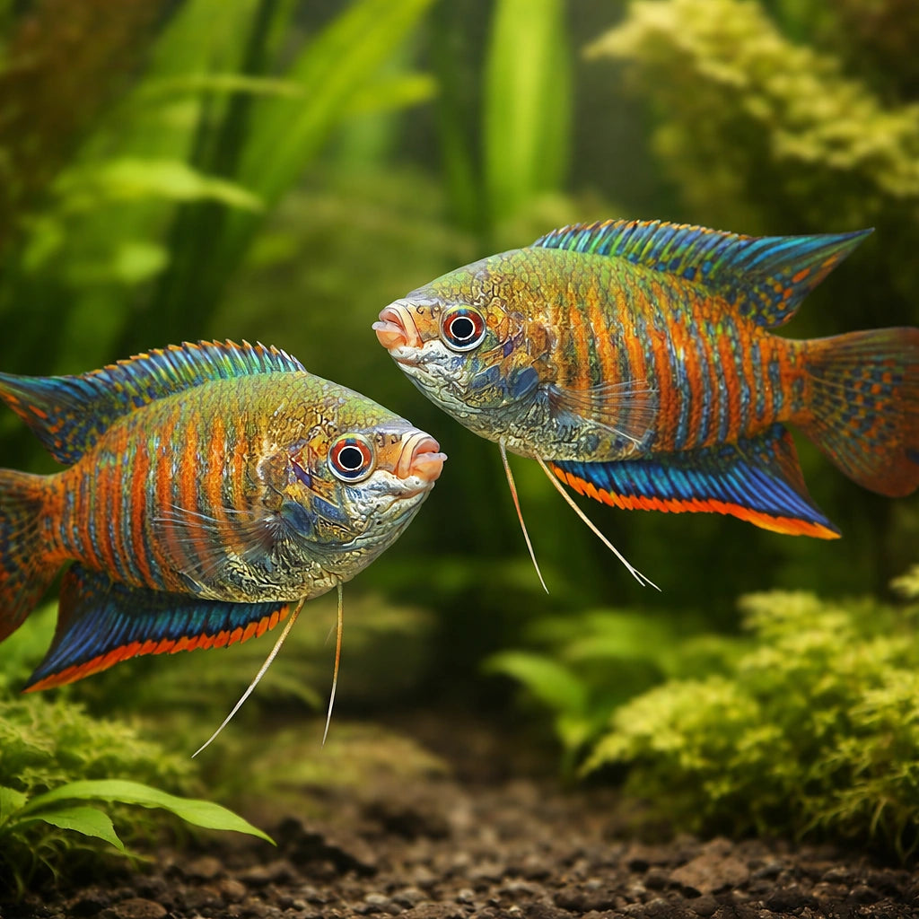 Rainbow Gourami, Indian Gou — tropical fish for sale UK — AI pair planted view