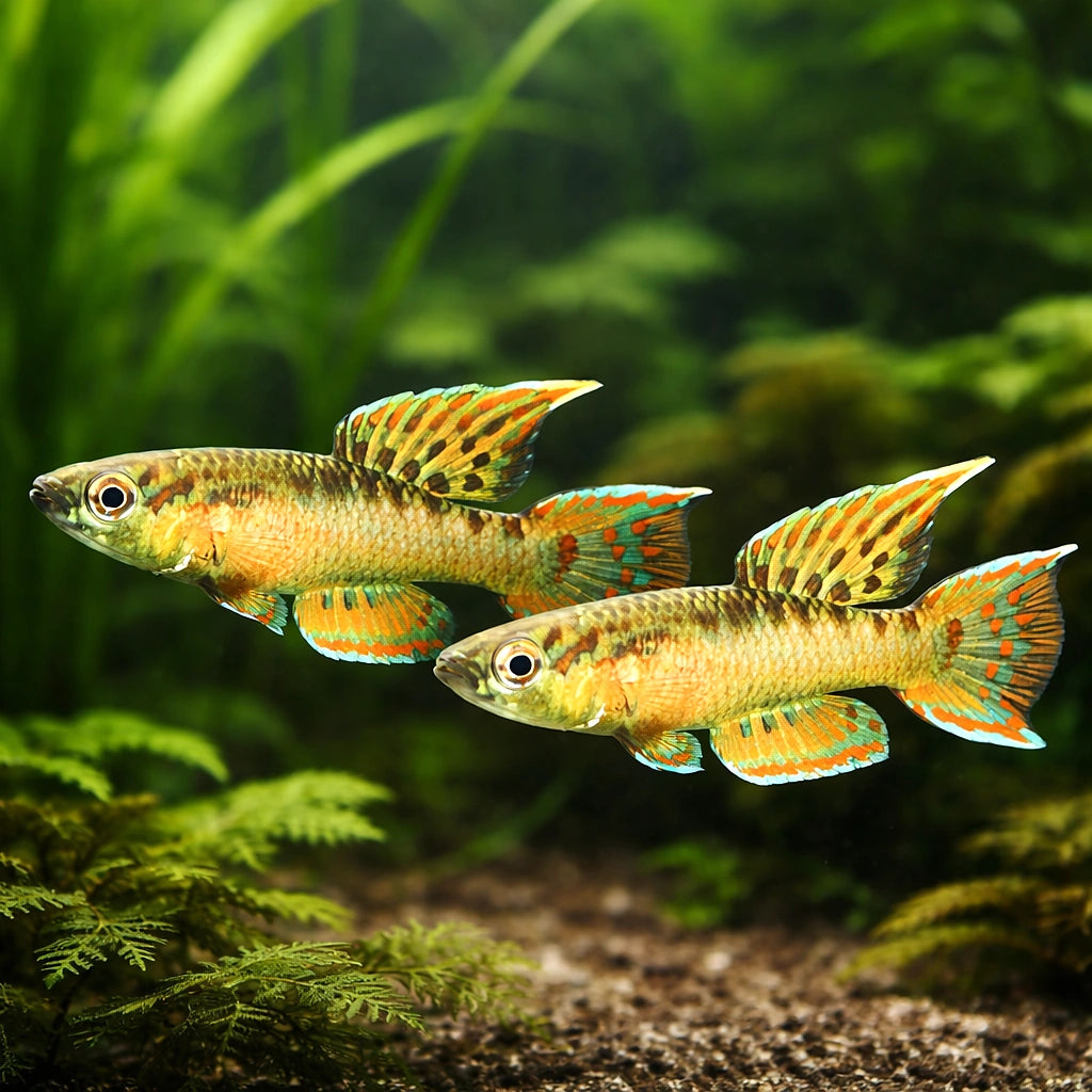 Red Aphyosemion — tropical fish for sale UK — AI pair planted view