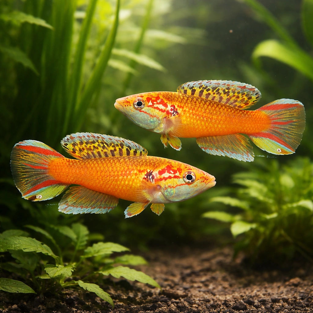 Red Aphyosemion, Golden Phe — tropical fish for sale UK — AI pair planted view
