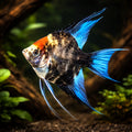 Red Cap Angelfish (Pterophyllum scalare) — AI hero driftwood view