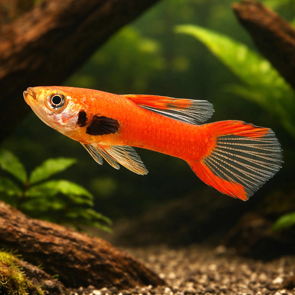 Red Dwarf — Endler Guppies for sale UK — AI hero driftwood view