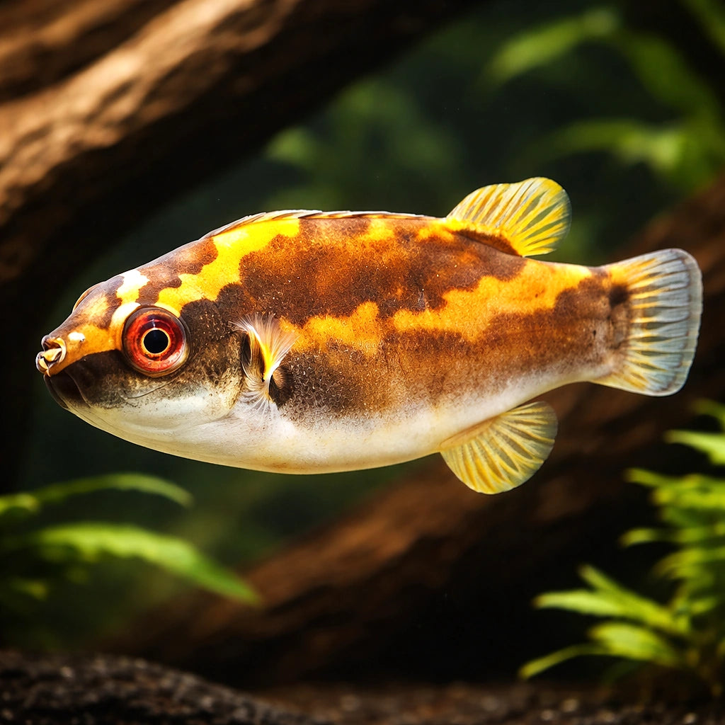 Red-Eye Puffer — tropical fish for sale UK — AI hero driftwood view