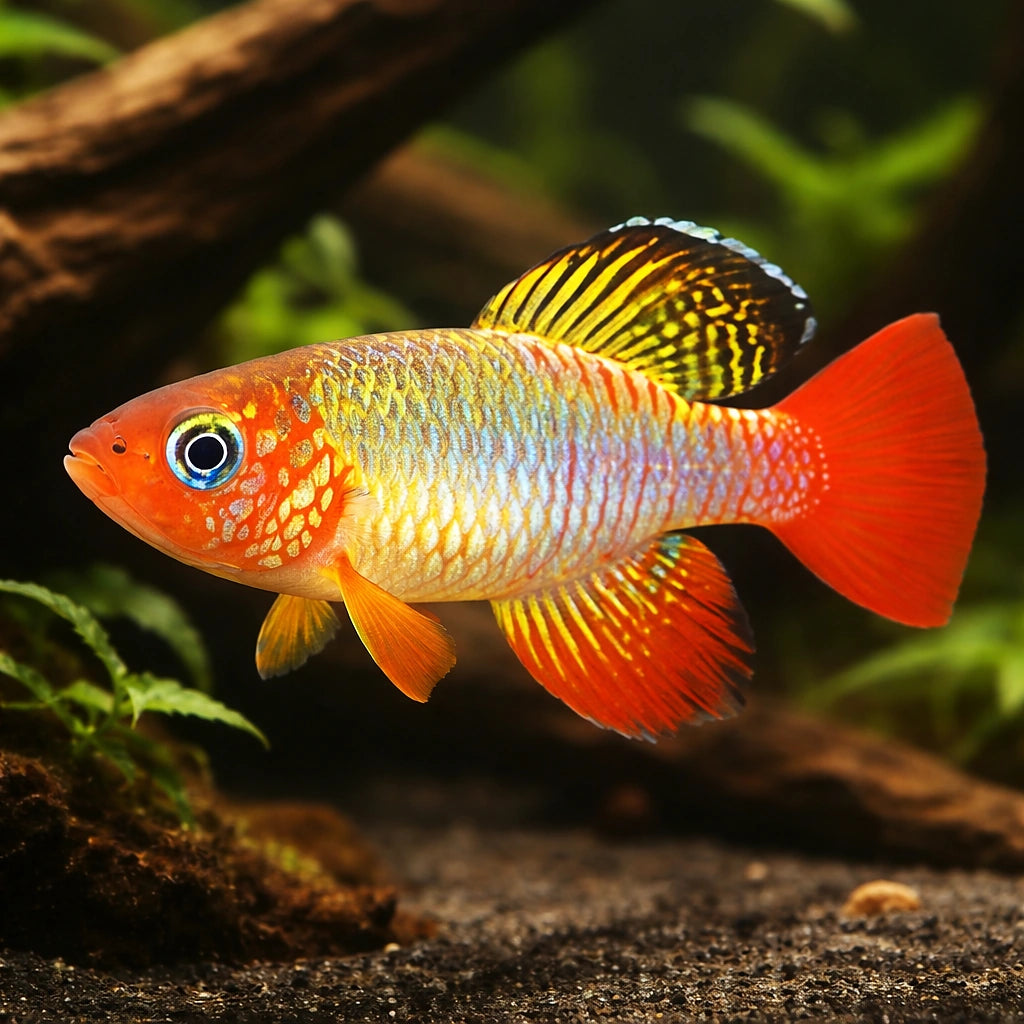 Red-Finned Notho — tropical fish for sale UK — AI hero driftwood view