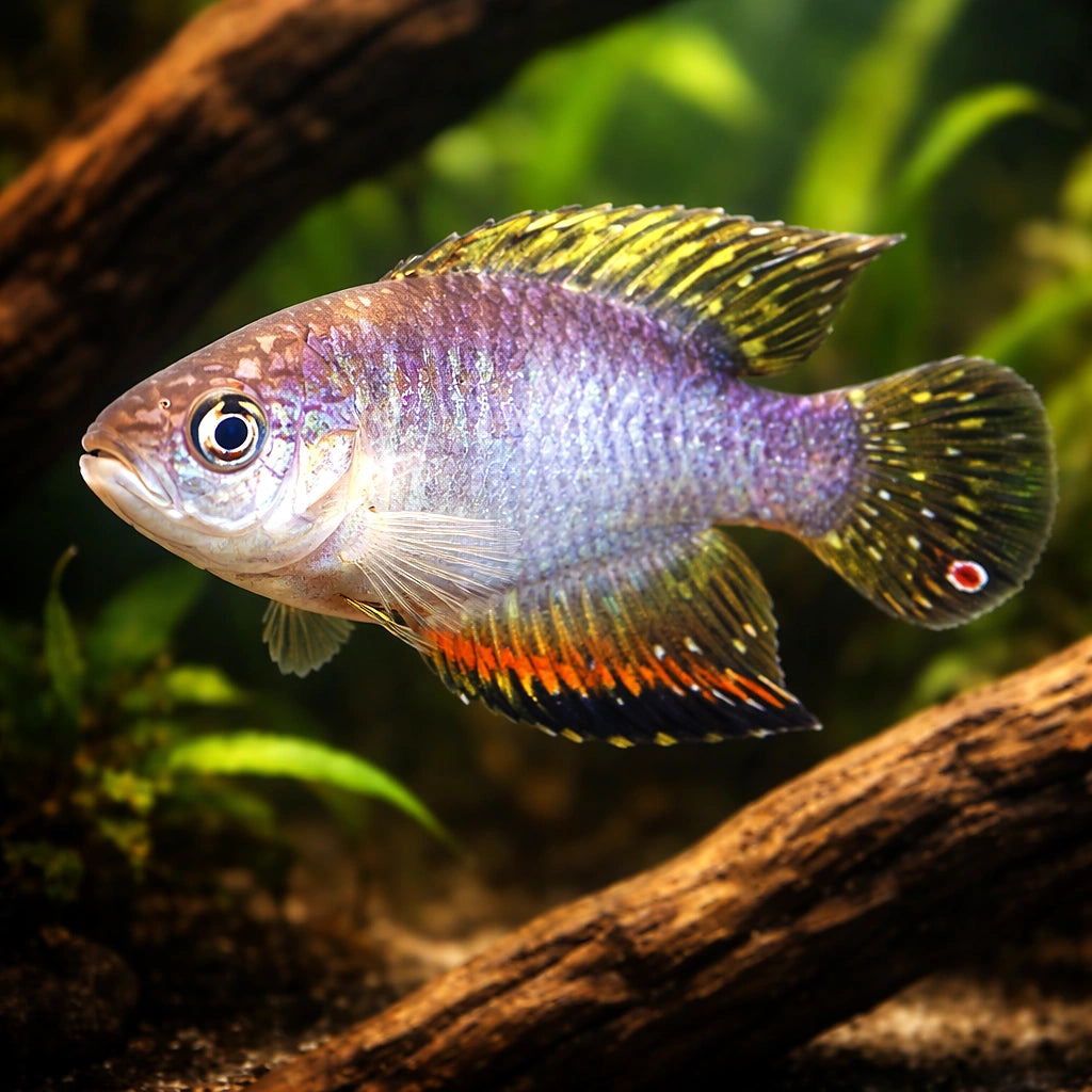 Red-Finned Pearl Fish — tropical fish for sale UK — AI hero driftwood view