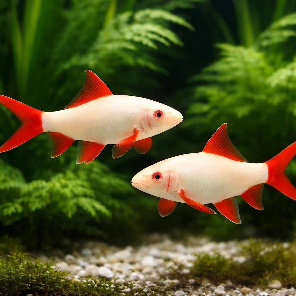 Rainbow Shark — RED FINNED Ruby Shark (Epalzeorhynchos frenatum) - UK — AI pair planted view