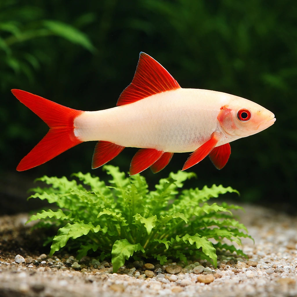Rainbow Shark — RED FINNED Ruby Shark (Epalzeorhynchos frenatum) - UK — AI scale plant view