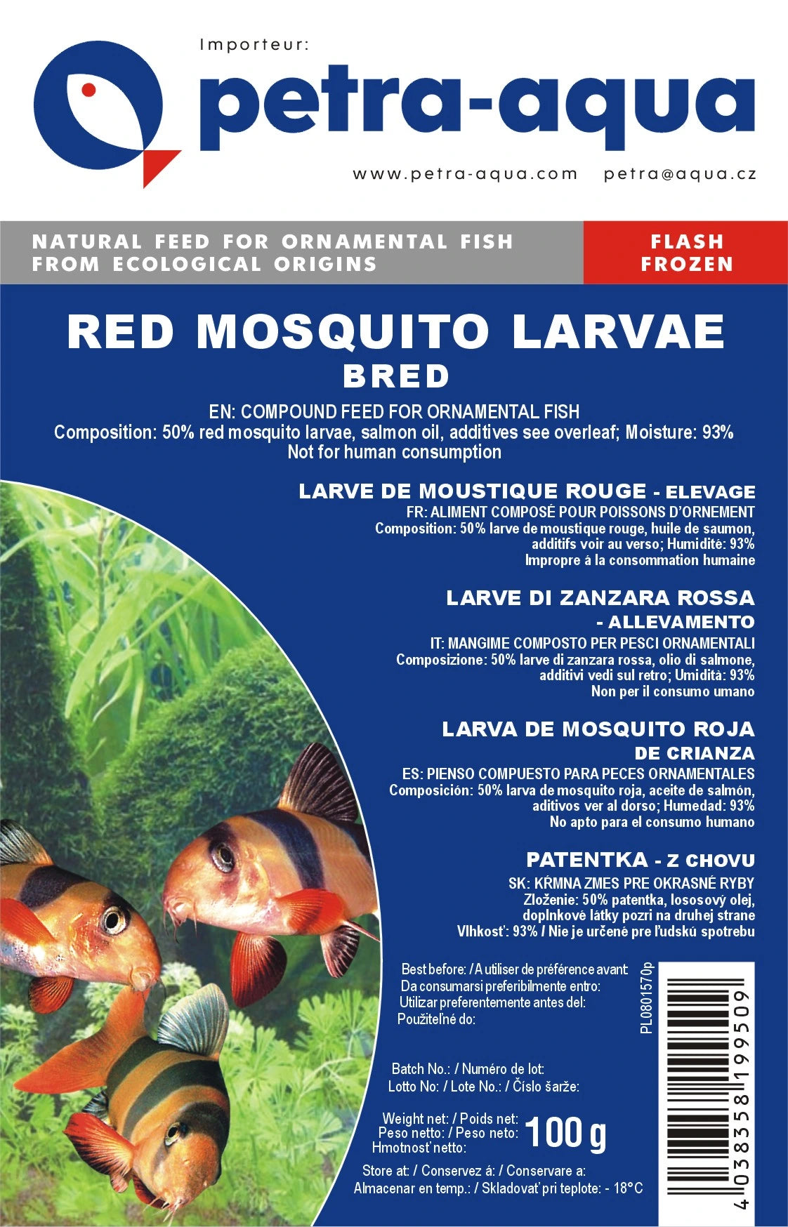 Petra Red Mos. Larvae bred frozen blister pack 6 x 100g aquarium fish food
