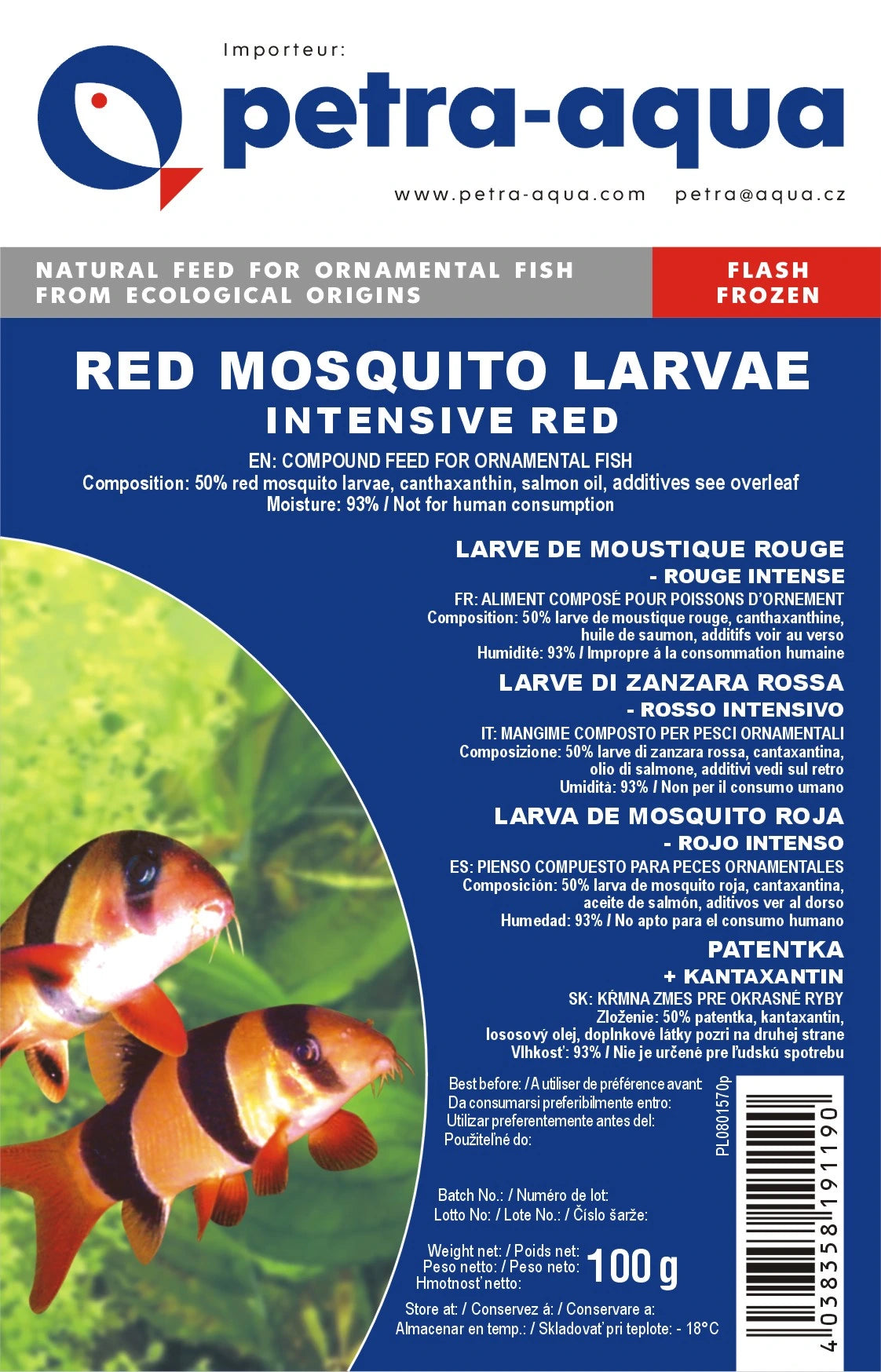 Petra Red mosquito L. Intensive Red frozen fish food 6 x 100g blister pack
