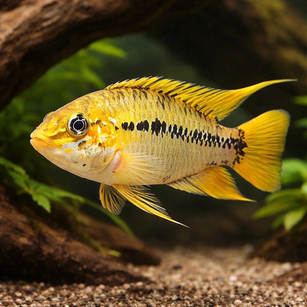 Red Point Dwarf Cichlid — tropical fish for sale UK — AI hero driftwood view