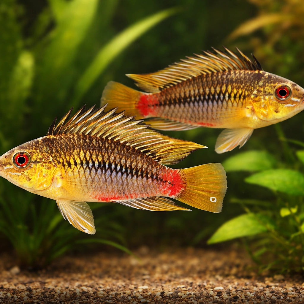 Red stroke Dwarf Cichlid — tropical fish for sale UK — AI pair planted view