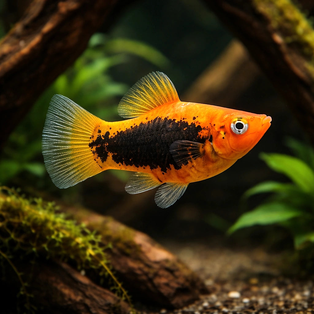 Red Tuxedo — Platy for sale UK — AI hero driftwood view
