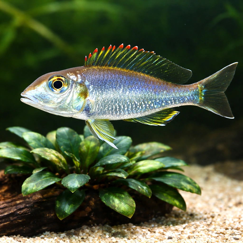 Redspot utinta Callochromis — tropical fish for sale UK — AI scale plant view